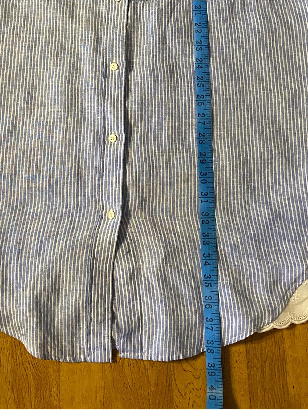 Lauren Ralph Lauren Linen  Blue Stripe Embroidered Hem Shirt Dress Cottagecore - Picture 13 of 14